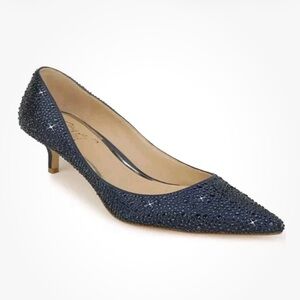 Jewel Badgley Mischka  Frenchie Kitten Heel Evening Pumps Rhinestone Navy 9 NEW
